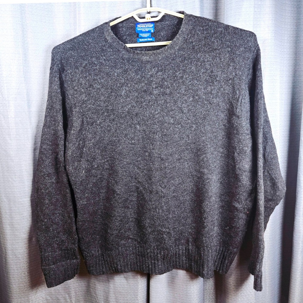Pendleton Knit Sweater Mens XL Gray 100% Shetland Wool Washable Camping Hiking